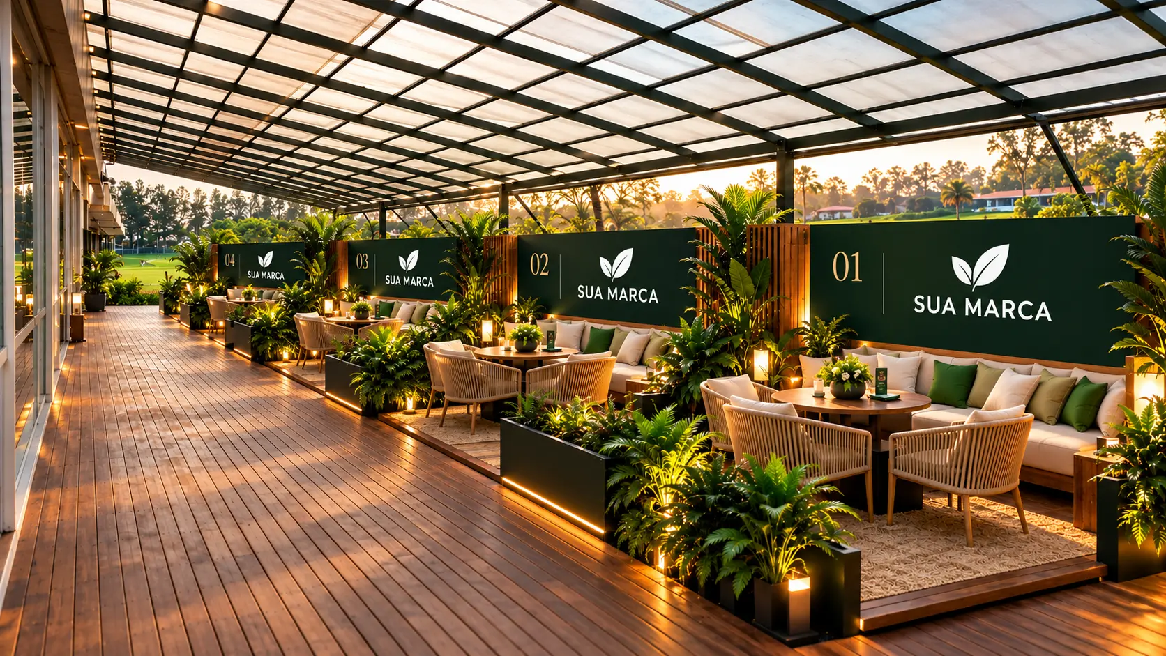 Expositores VIP — os 4 lounges VIP com ponto de marca numerados de 01 a 04