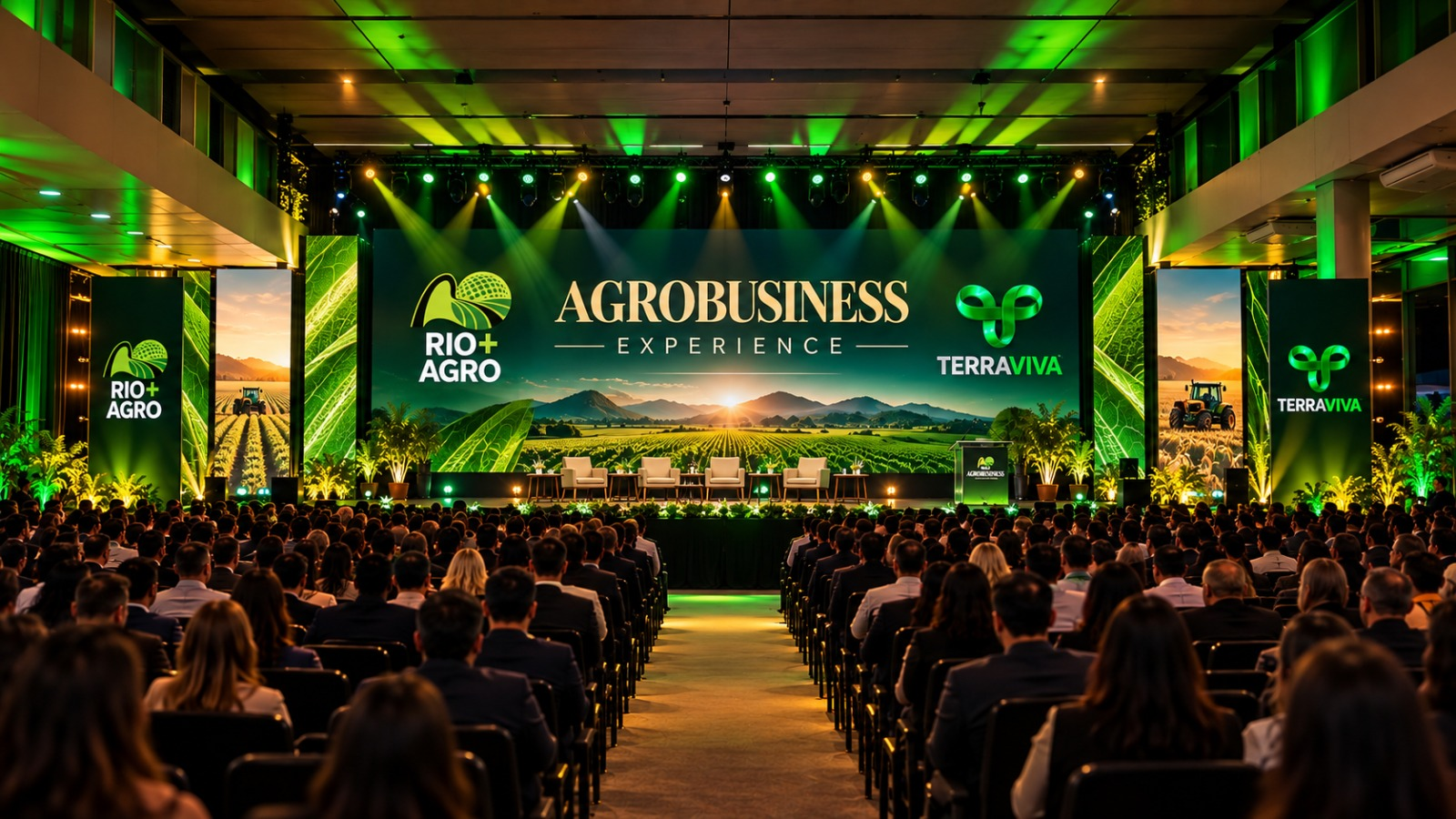 Plenária — vista geral do palco e dos telões