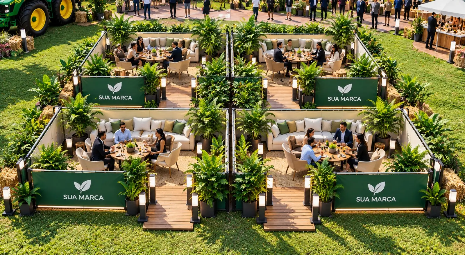 Lounge de exposição — 4 m × 4 m